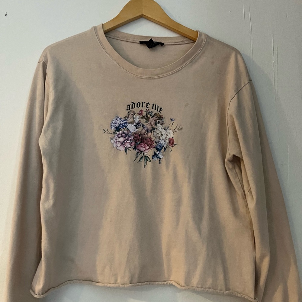 Forever 21 Cream Graphic Boxy Sweatshirt